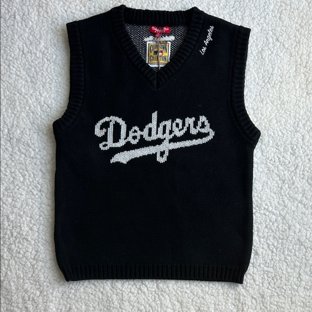 Mitchell & Ness Black Dodgers V-Neck Sweater Vest Black